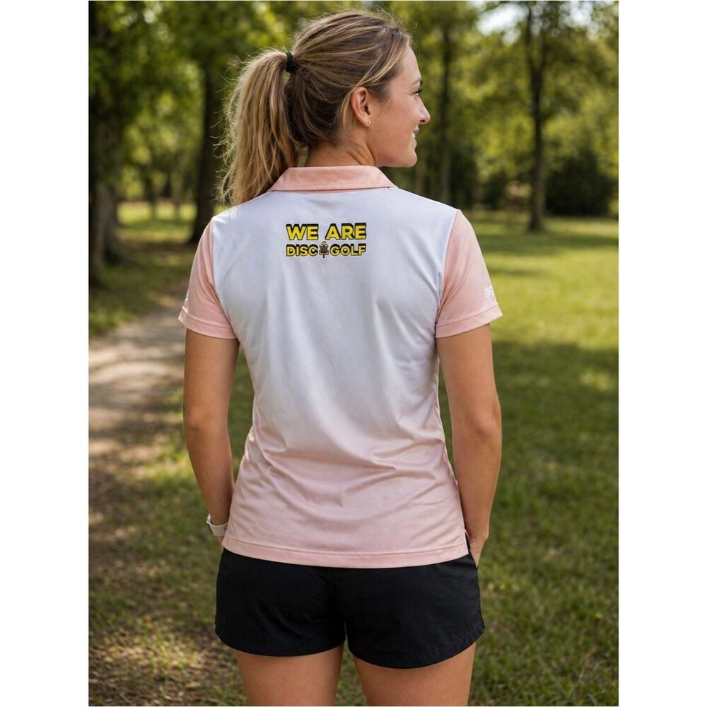 Women's Eleven Sportswear Pink and White Polo Disc Golf Shirt - Picture 5 of 8